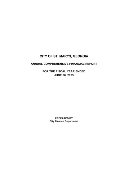 City of St. Marys ACFR Cover