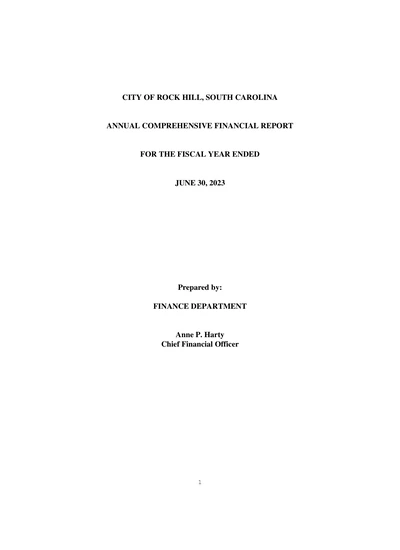 City of Rock Hill, South Carolina ACFR Cover
