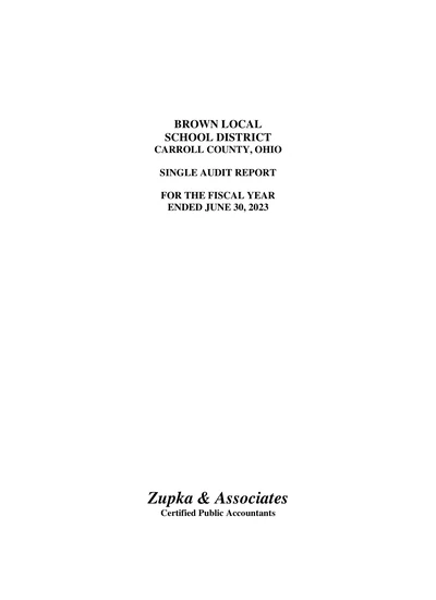 Brown Local School District ACFR Cover