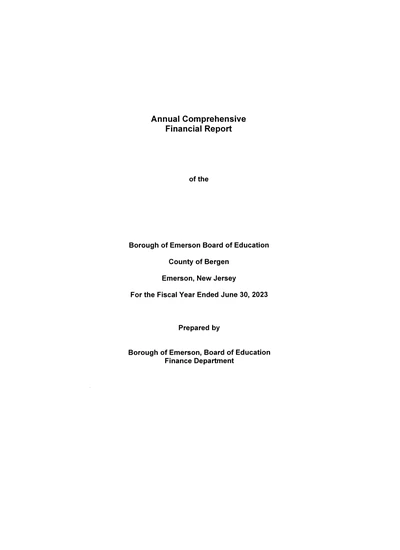 Borough of Emerson School District ACFR Cover