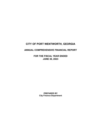 City of Port Wentworth, Georgia ACFR Cover