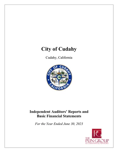 City of Cudahy ACFR Cover