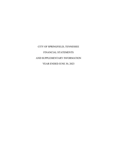 City of Springfield ACFR Cover