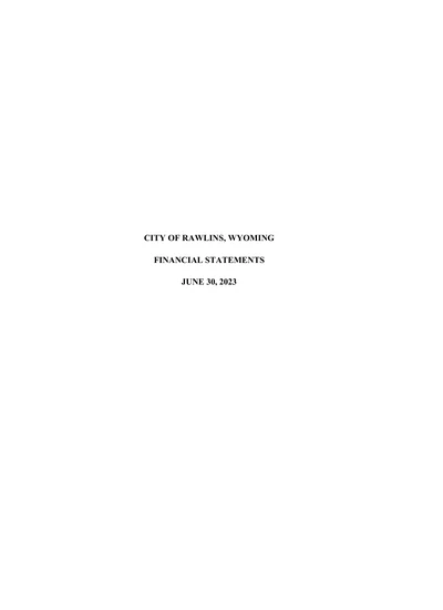 City of Rawlins, Wyoming ACFR Cover