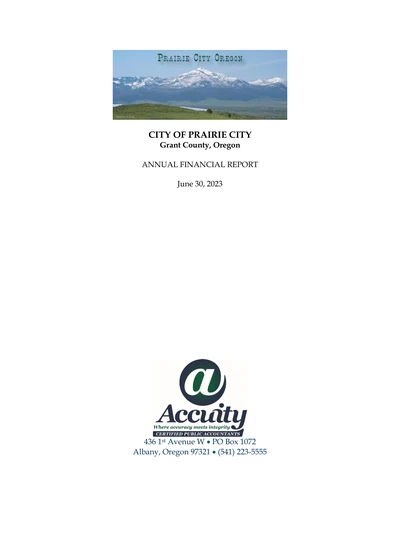 City of Prairie City ACFR Cover