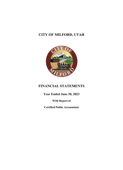City of Milford, Ut ACFR Cover