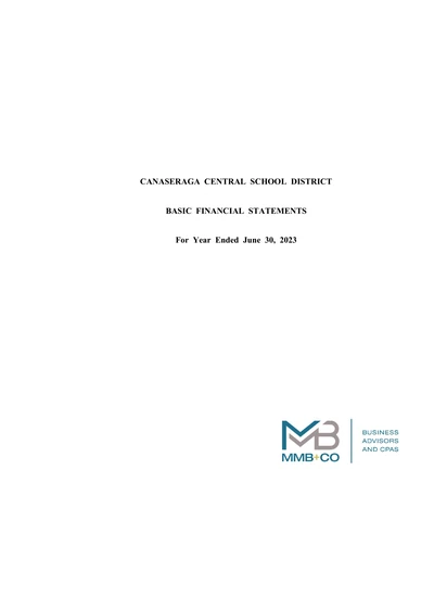 Canaseraga Central School District ACFR Cover