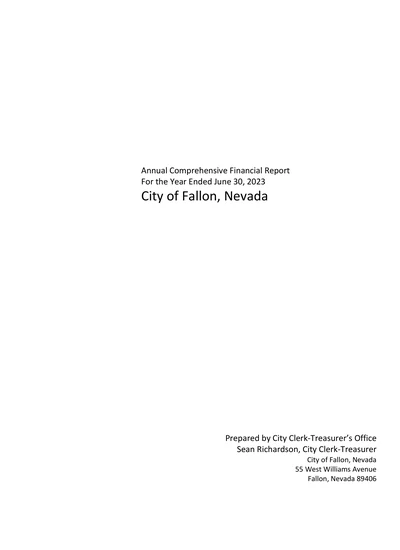 City of Fallon, Nevada ACFR Cover