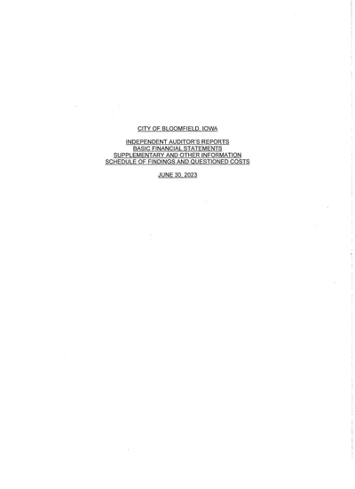 City of Bloomfield ACFR Cover