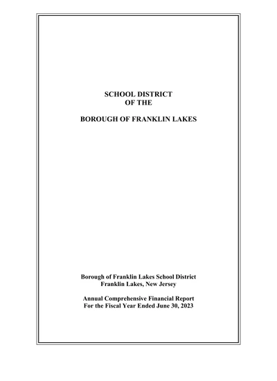 Borough of Franklin Lakes School District ACFR Cover