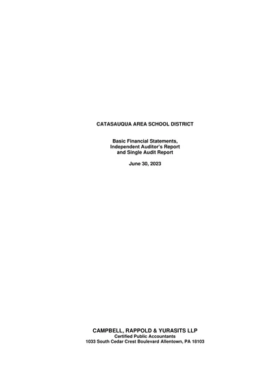 Catasauqua Area School District ACFR Cover