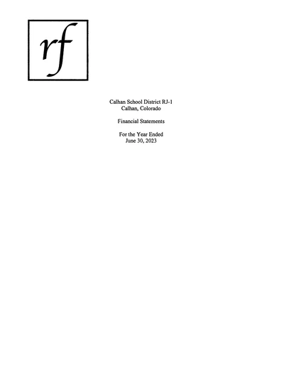 Calhan School District Rj-1 ACFR Cover