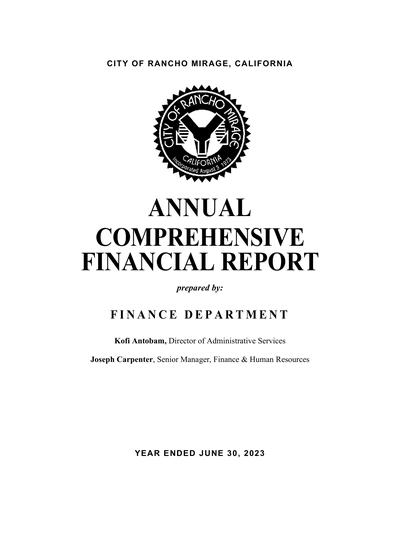 City of Rancho Mirage ACFR Cover