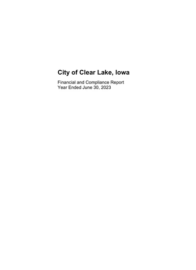 City of Clear Lake, Iowa ACFR Cover