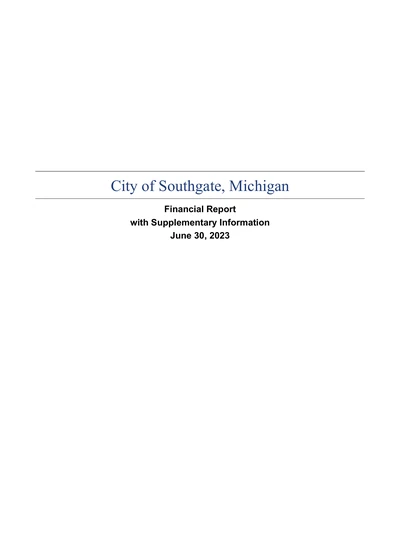 City of Southgate, Michigan ACFR Cover
