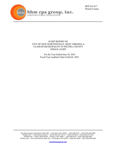 City of New Martinsville ACFR Cover