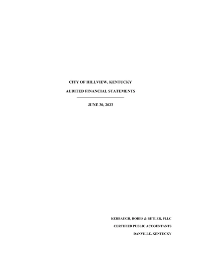 City of Hillview, Ky ACFR Cover