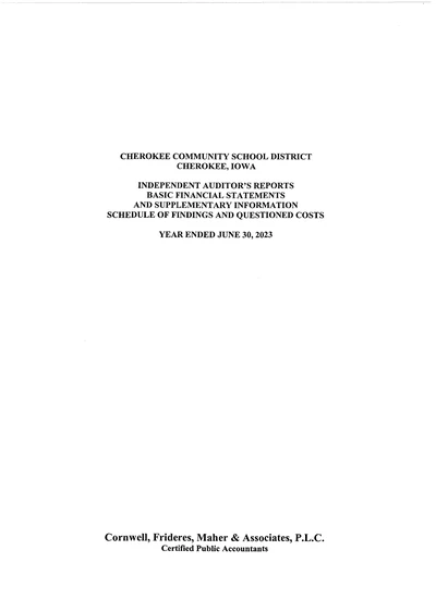 Cherokee Community School District ACFR Cover