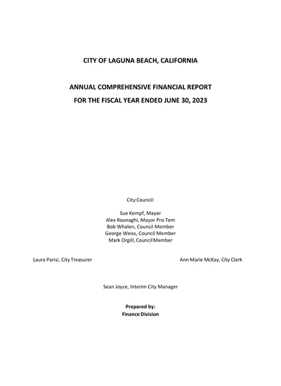 City of Laguna Beach ACFR Cover