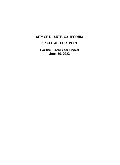 City of Duarte ACFR Cover