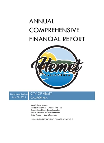 City of Hemet ACFR Cover