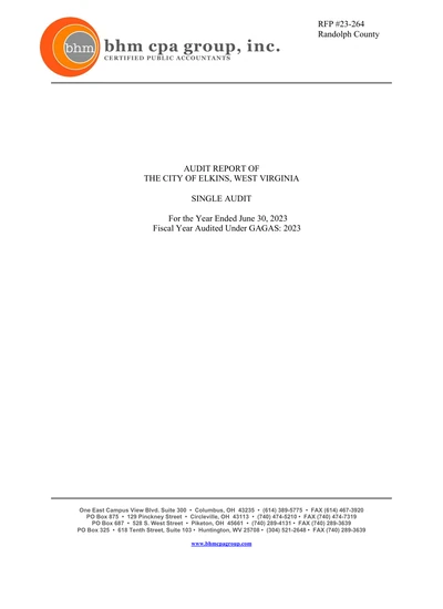 City of Elkins ACFR Cover