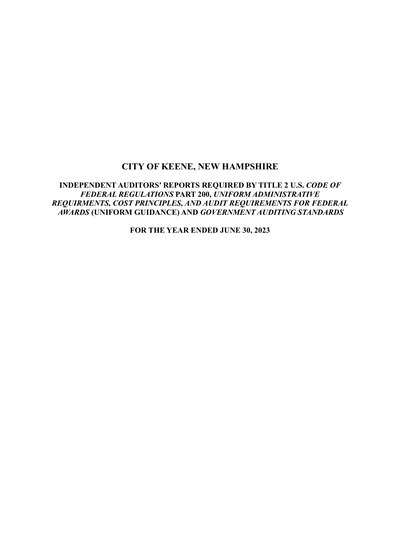 City of Keene ACFR Cover
