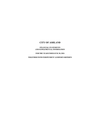 City of Ashland ACFR Cover
