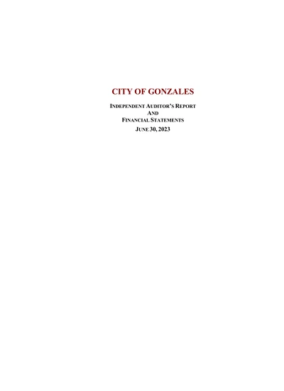 City of Gonzales ACFR Cover