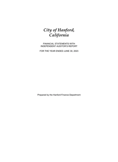 City of Hanford ACFR Cover