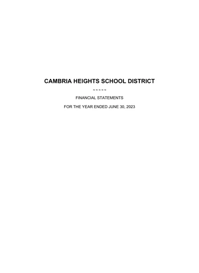 Cambria Heights School District ACFR Cover