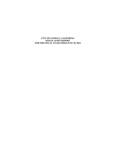 City of Lindsay ACFR Cover