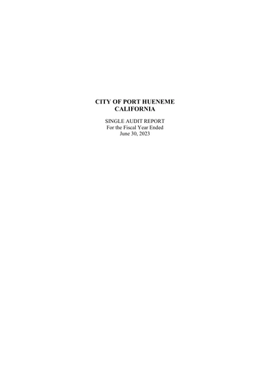 City of Port Hueneme ACFR Cover