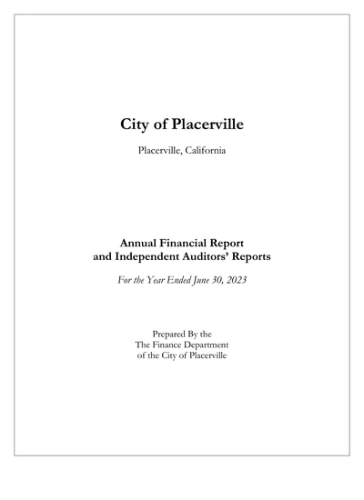 City of Placerville ACFR Cover