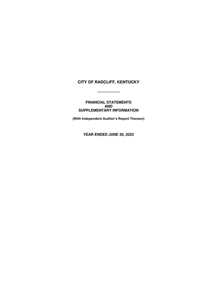 City of Radcliff ACFR Cover