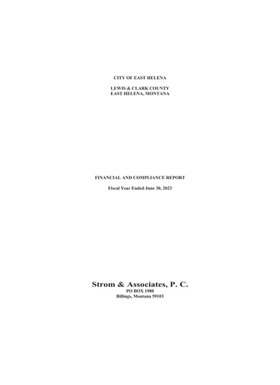 City of East Helena ACFR Cover
