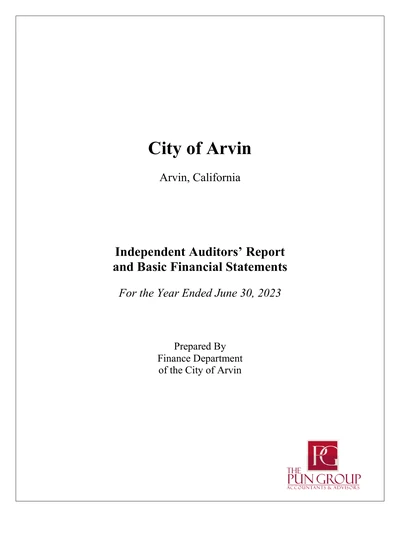 City of Arvin ACFR Cover
