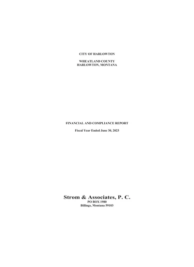 City of Harlowton ACFR Cover