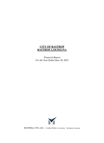 City of Bastrop, Louisiana ACFR Cover