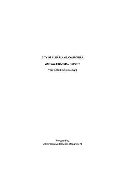 City of Clearlake ACFR Cover
