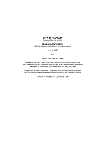 City of Franklin ACFR Cover