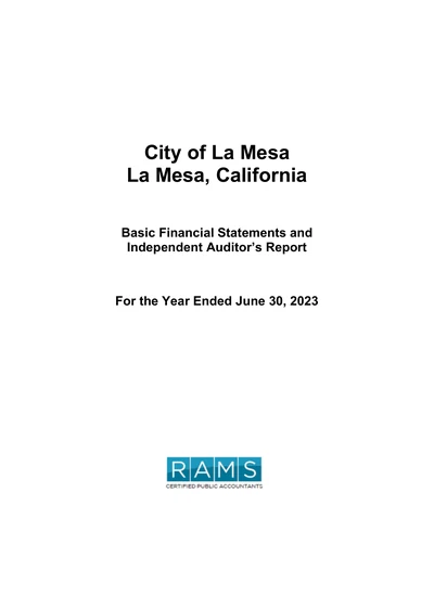 City of La Mesa ACFR Cover