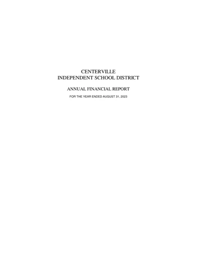 Centerville Independent School District ACFR Cover