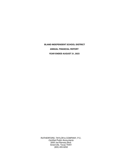 Bland Independent School District ACFR Cover