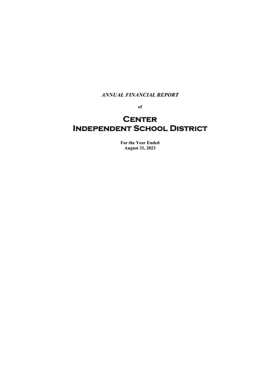 Center Independent School District ACFR Cover
