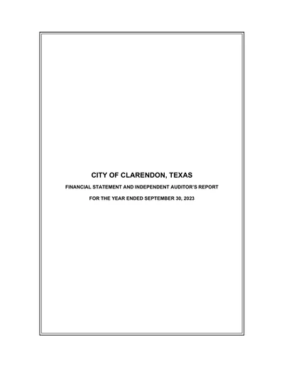City of Clarendon ACFR Cover