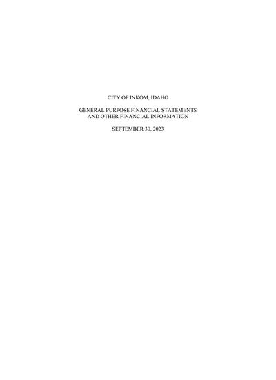 City of Inkom, Idaho ACFR Cover
