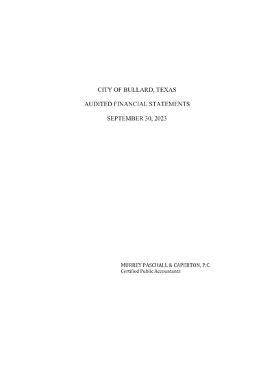 City of Bullard, Texas ACFR Cover