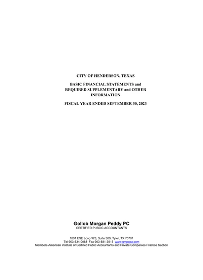 City of Henderson, Texas ACFR Cover