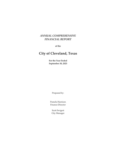 City of Cleveland ACFR Cover